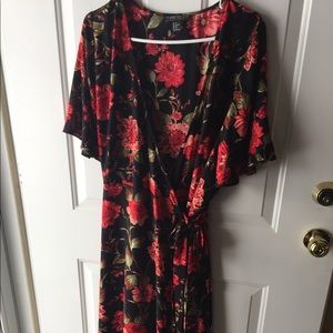Floral wrap around plus size dress.